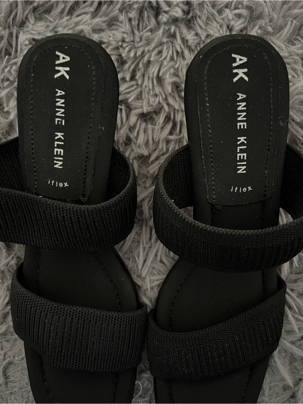 Anne Klein Black Double-Strap Slide Sandals